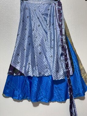 2/$60 SILK Blue & Light Gray Layered Magic Wrap Skirt